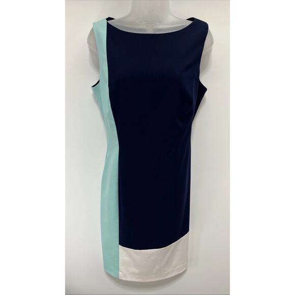 LAUREN RALPH LAUREN Sleeveless Color Block Shift Dress Women's 12 Lined Zipper - Picture 1 of 8